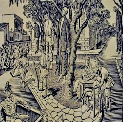 5ης Απρίλη 1944: Οι Γερμανοί και οι ντόπιοι δωσίλογοι στήνουν κρεμάλες για 5 κομμουνιστές