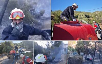 Η ομάδα εθελοντών δασοπυροσβεστών του Ρουβίκωνα στο πύρινο μέτωπο της Σαλαμίνας