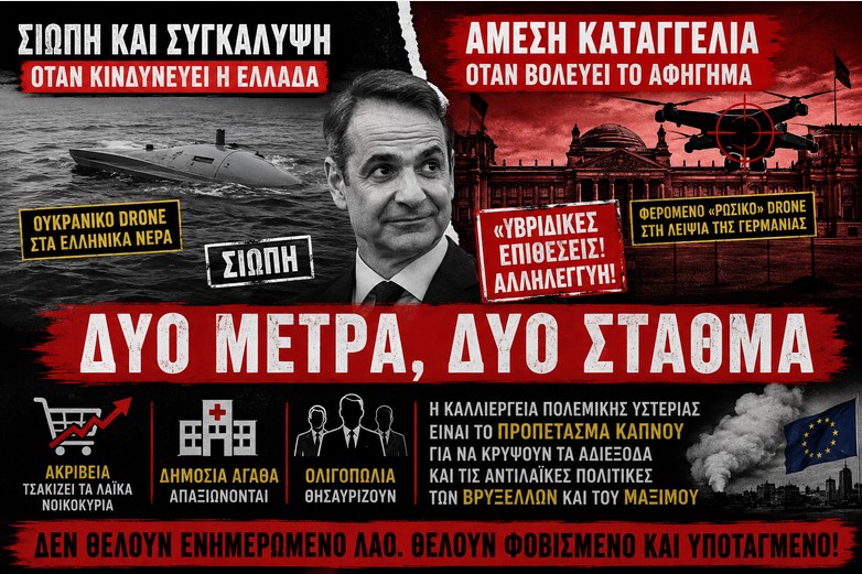 Οταν το Μαξίμου ανακαλύπτει «ρωσικά drones»: Η πολεμική υστερία ως κυβερνητικό άλλοθι