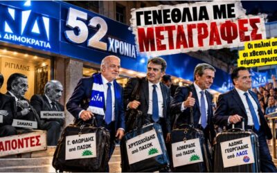 ΝΔ: Γενέθλια με μεταγραφές, απουσίες και πολιτική αμνησία
